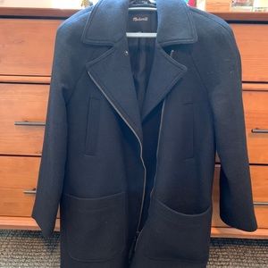 Black Madewell Faux Fur-Collar Wool-Blend Coat size M